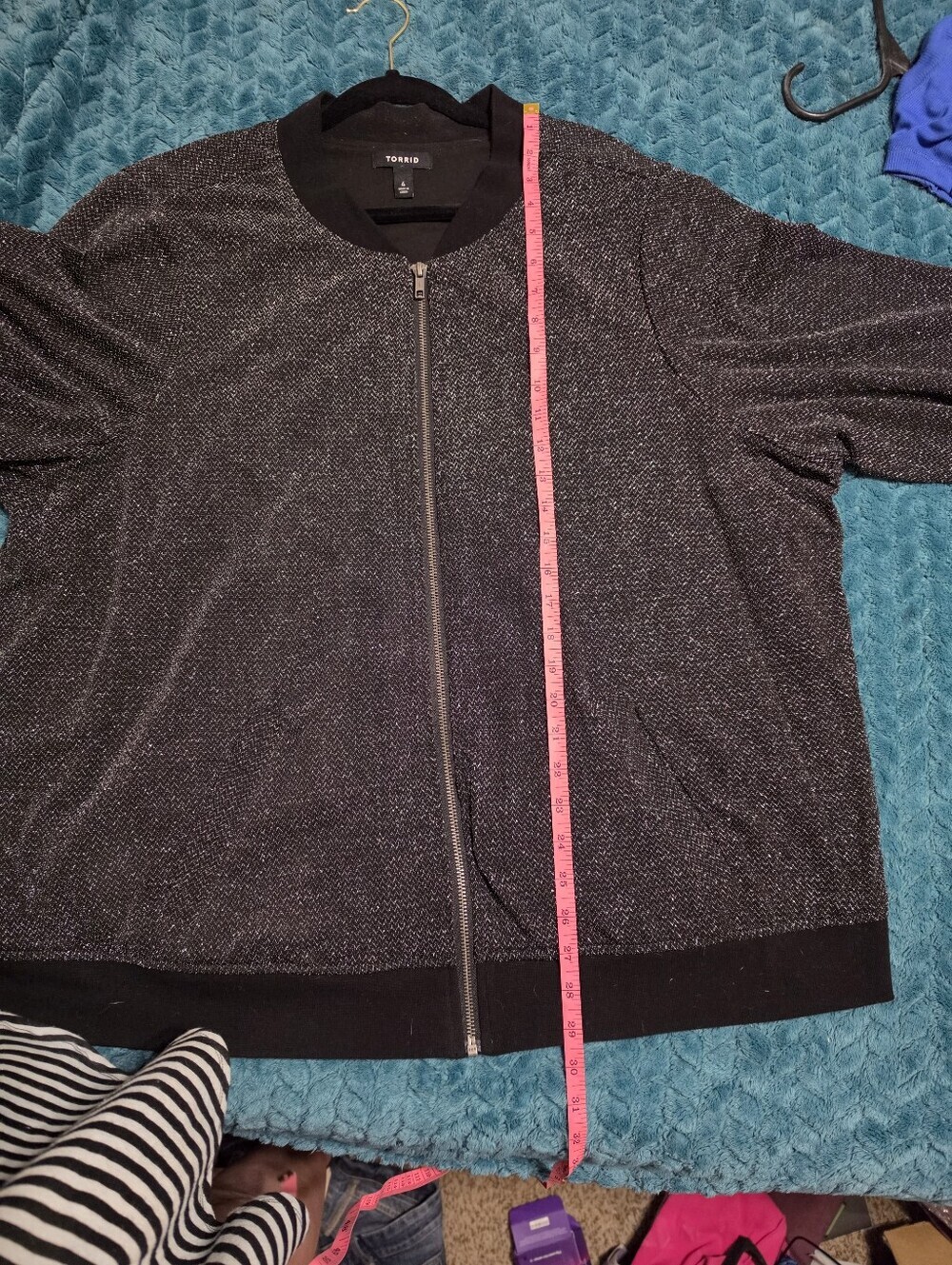 Torrid Knit Lurex Bomber Jacket Black Metallic Size 4 NWOT Plus Zip Front image 9